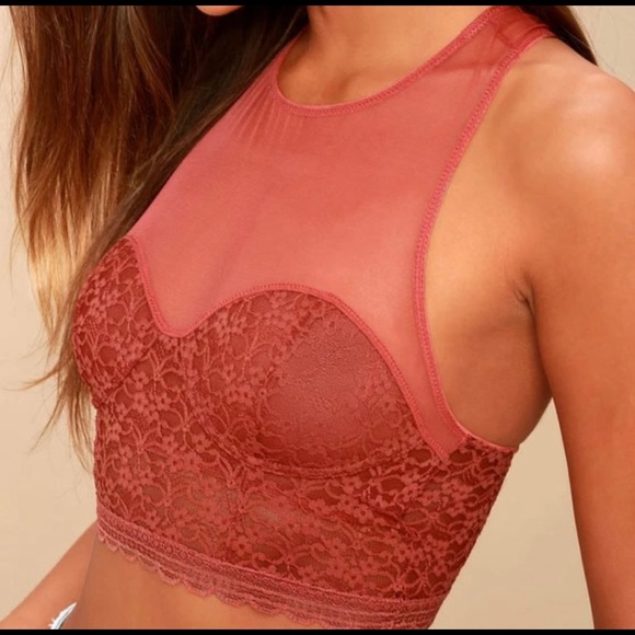 NWOT Free People Intimately Stay With Me Longline Lace Bralette Bra Terry Cotta - Picture 2 of 7